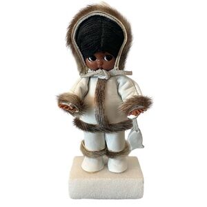 Vintage Hand-Crafted Artisan Alaskan Mini Eskimo Winter Leather Doll